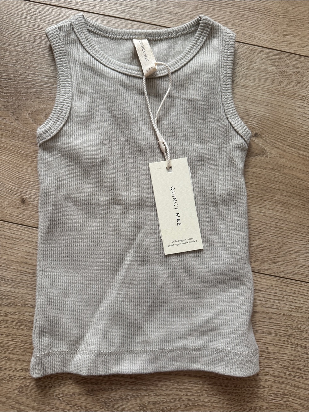 Quincy Mae Ribbed Tank Top in beige/ gray